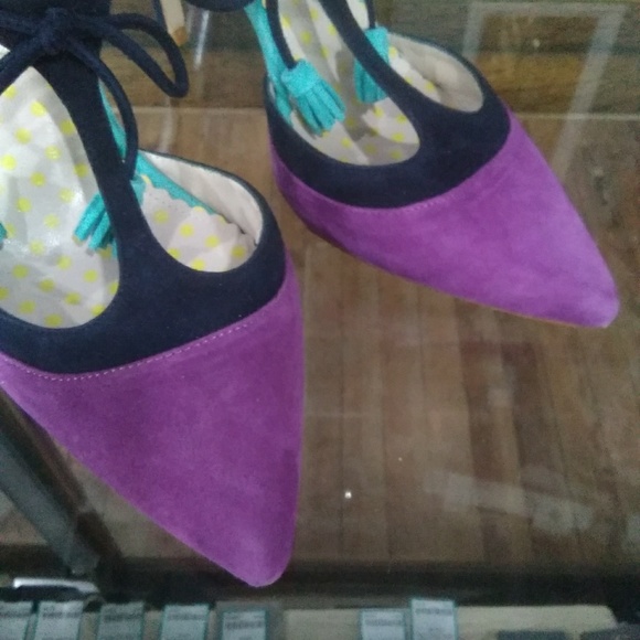 New Boden "Alice" Purple and Navy Tasselled Heels - Picture 4 of 8